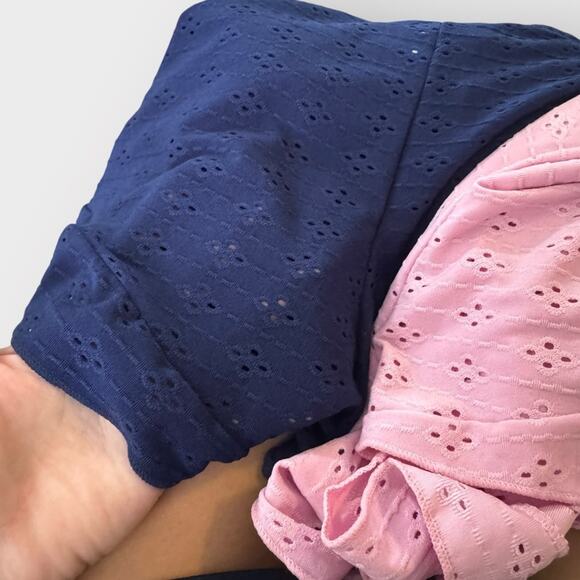 NEW Steve Madden Navy and Pink Eyelet Ruffle Shorts Set, Large - Picture 2 of 5